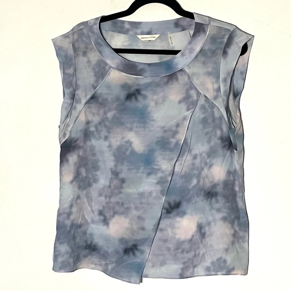 Rebecca Taylor 100% Silk Dreamy Flowy Crossover Front Cloud Watercolor Blouse 10 - Picture 3 of 7